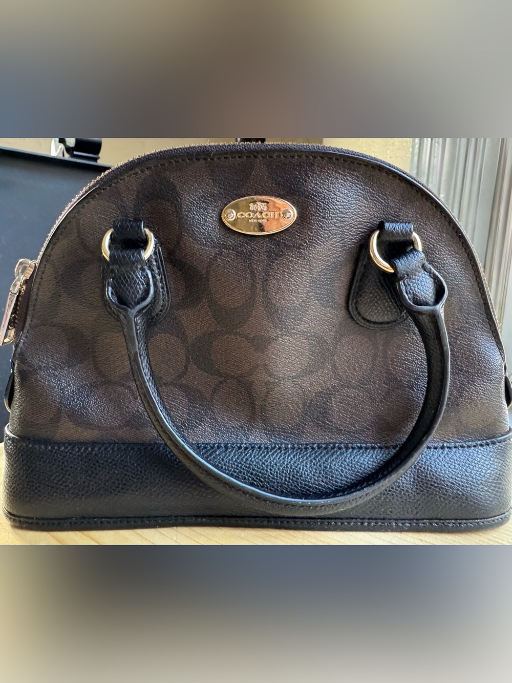 Coach Brown and Black Signature Dome Satchel